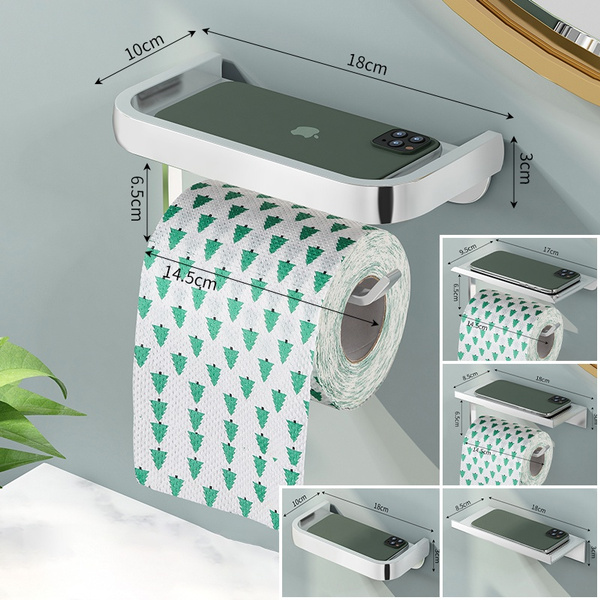 Vintage Wall Mounted Toilet Paper Holder With Phone Storage Shelf – Aluminum