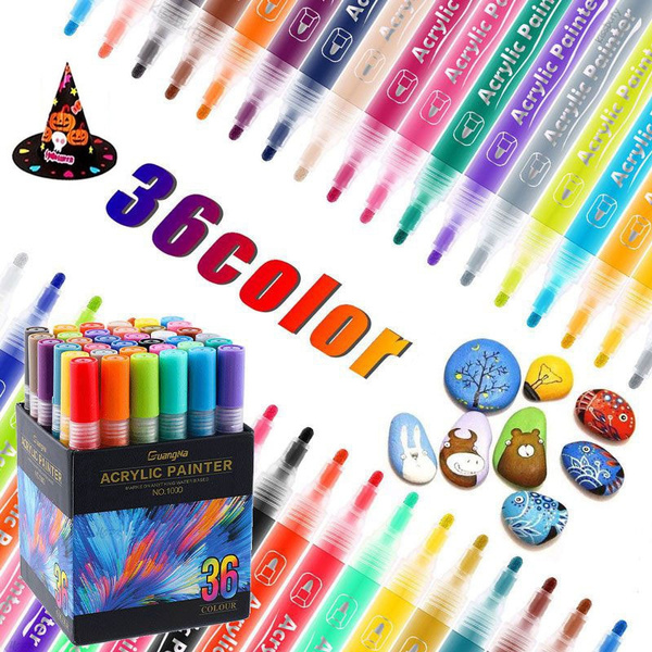 Smart Color Art Acrylic Paint Markers, 36 Colors Medium Point Acrylic Paint Pens Set, Permanent Water Based, Great for Rock, Wood, Fabric, Glass