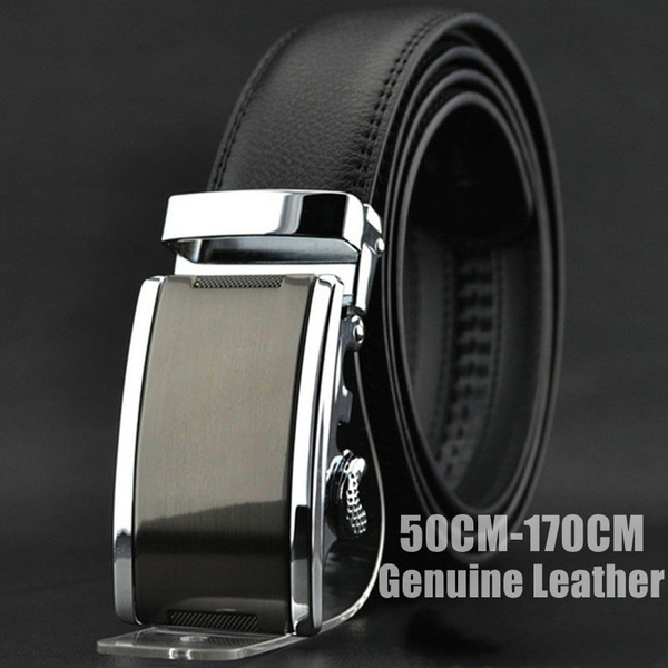 Business Men's Leather Belt Automatic Buckle Belt Black Brown Waist Strap Gift 