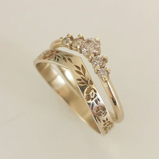 Engagement Wedding Ring Set, gold, Simple, 18k gold ring