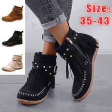 ankle boots, Flats, Tassels, Plus Size