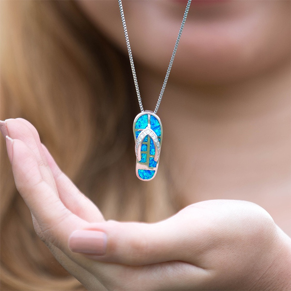 blue opal flip flop necklace