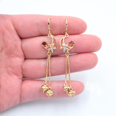 yellow gold, wedding earrings, Tassels, Flowers