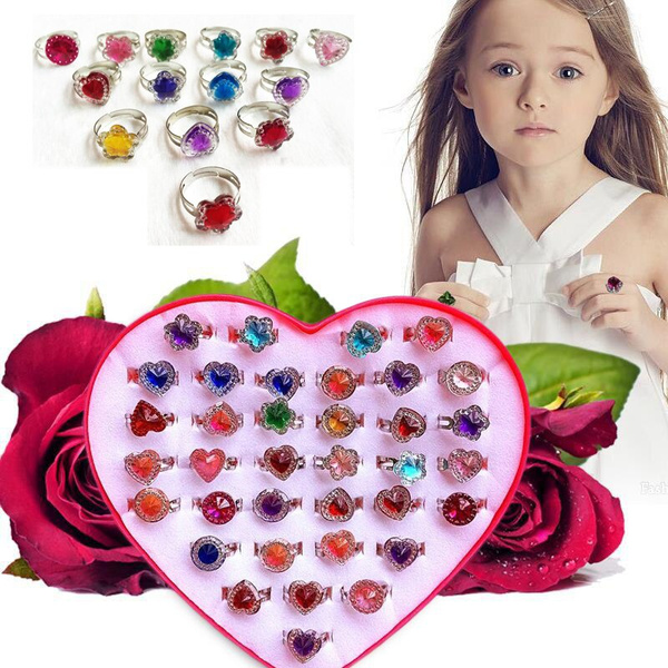 36pcs/lot Children's Crystal Rings Toy Candy Flower Heart Shape Ring ...