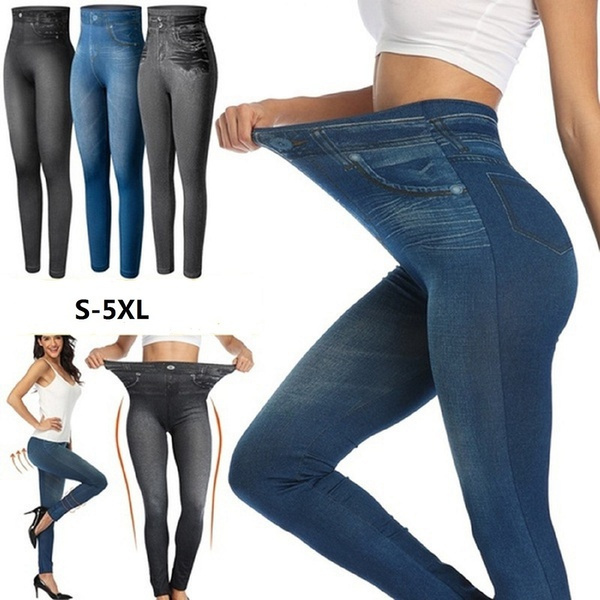 Women's Skinny Jeans Like Leggings High Waisted Body Shapes Slimming Denim  Look Yoga Pencil Pants Stretchy Athletic Pants Casual
