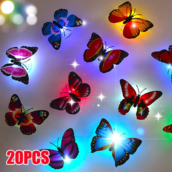20X Colorful Changing Butterfly LED Night Light Lamp Home Party Desk Wall Decor 