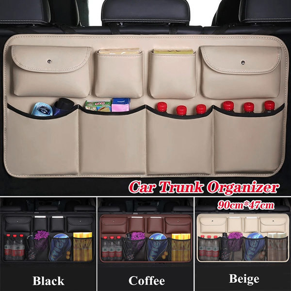 PU leather Car Rear Seat Back Storage Bag Multi-use Car Trunk Organizer Auto  Stowing Tidying Auto Interior Accessories