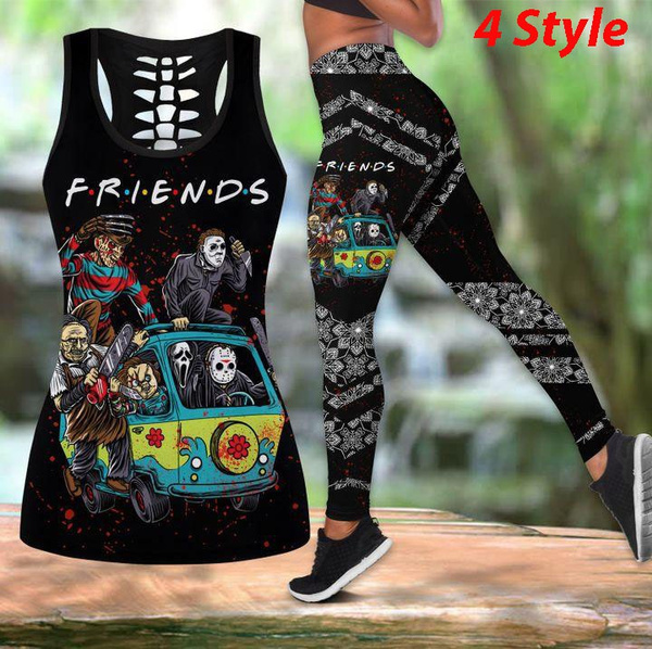 New Halloween Chucky Horror Lover Yoga Outfit 3D Printed Hollow Tank Top Workout  Yoga Leggings Pants Fitness Sports Gym Running Yoga Set