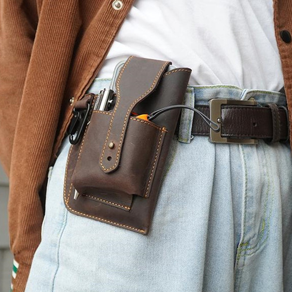 Crazy Horse Leather Waist Bag / EDC Holster For Men – Cell Phone Pouch With Belt Loop (Vintage Style)