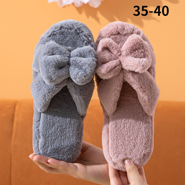 Plush Slippers Real Rabbit Fur Slides Fashion Flat Sandals House