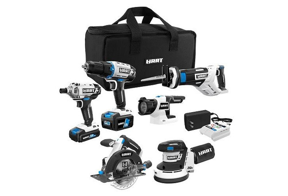 Hart 20-Volt Cordless 6-Tool Combo Kit 4.0Ah & 1.5Ah Lithium-Ion Batteries