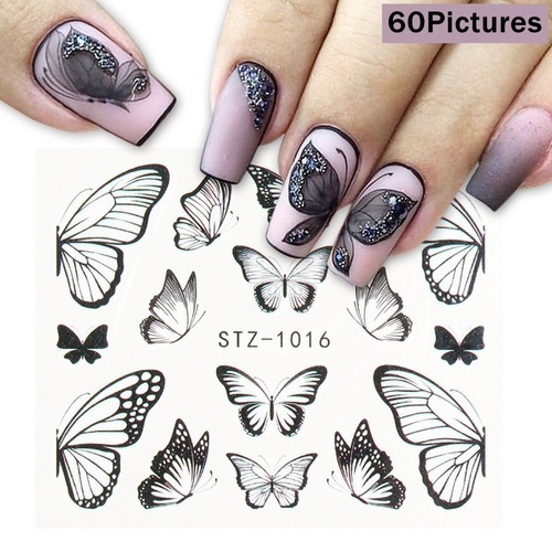 4Pcs(60 Pictures) Black Butterfly Full Stickers on Nails Decoration Tattoo  Water Decals Nail Sticker UV Gel Slider Manicure Wraps STZ1014-1017 | Wish