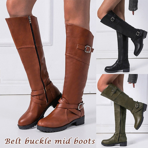 Women's Western Ankle Boots – Round Toe Low Heel, Suede, Non-Slip, Metal Buckle