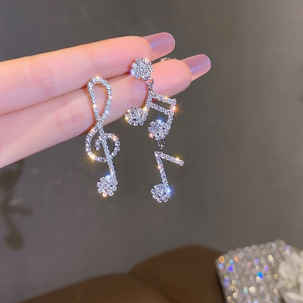 diamond music note earrings