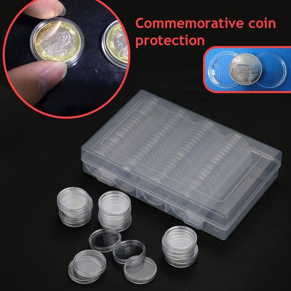 New Clear Acrylic Coins Box Capsules Holder Coin Storage Collecting Box