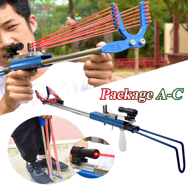 Hunting Slingshot Stainless Steel Professional Powerful Catapult with 12  Strands of Rubber Band Outdoor Shooting Sling Shot