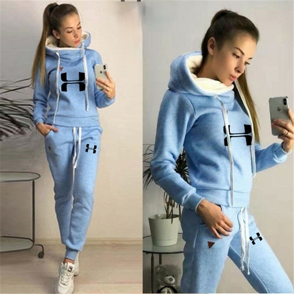 High Quality Women's Fashion Tracksuits Printed Hoodie and Long Pants Girls  Casual Fitness Suit