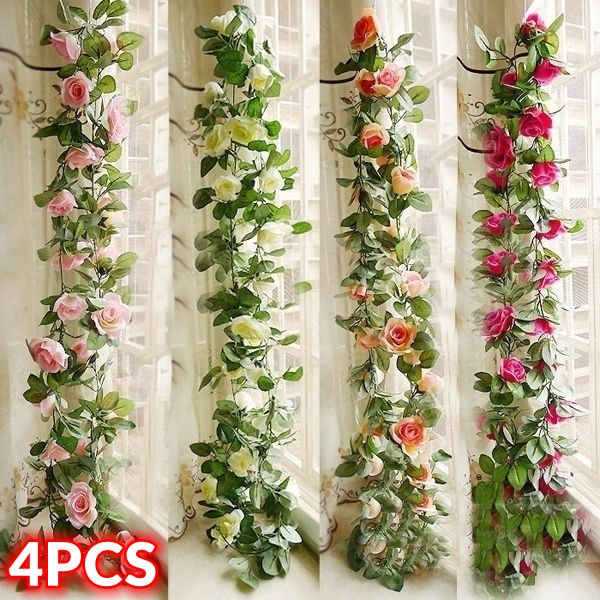 240cm / 94.5 Inch Artificial Fake Silk Rose Flower Ivy Vine Hanging Garland Artificial  Plants Flower Wedding Party Home Decor