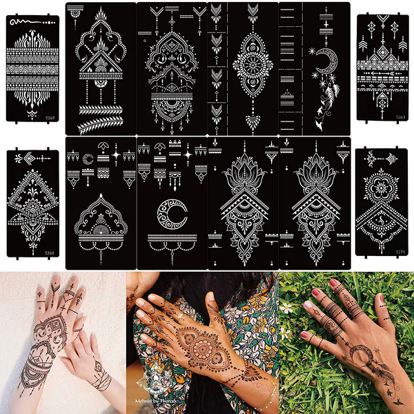 Black Mehndi Henna Tattoo Sticker Temporary Tattoos for Women Mandala  Mehndi sticker for Hand (Size -6x4) 1Pair (Both Hand)