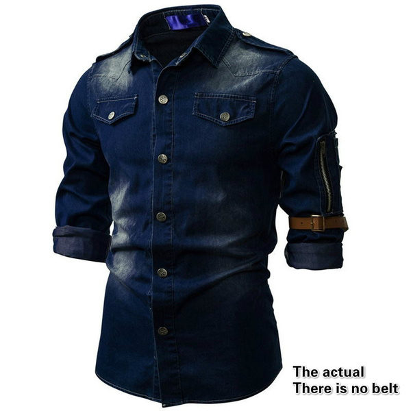 Maggie & Max Denim Shirt Womens L Blue Patch Long Sleeve 🐯91 | eBay