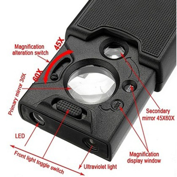 Glass 30x Lighted Magnifying Wish LED Magnifier 60x 45x UV Jewelers Loop  Fashion Loupe