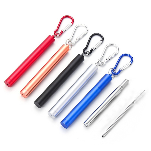 3pcs Portable Stainless Steel Telescopic Reusable Drinking Straw with Brush 