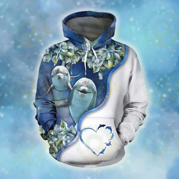 New Love Dolphin Animal print Cute Western Style Hoodie For Men