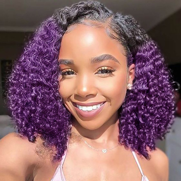 Short Curly Bob Wigs Fashion Purple Ombre Hair Extensions for Black Women