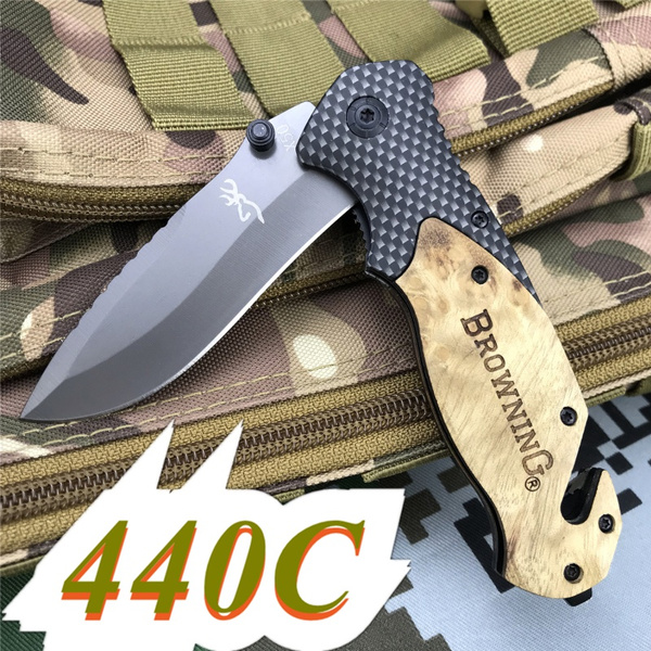 Browning X50 Pocket Folding Knife Tactical Military 440C Blade Wooden  Handle hunting knife outdoor camping Self Defense EDC Tool | Wish