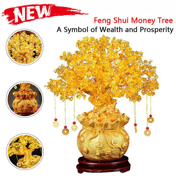 Money Tree Mini Fortune Tabletop Home Office Good Luck Feng Shui Natural Crystal 