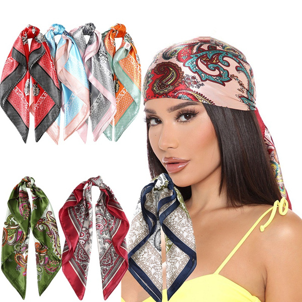 Fashion Hair Scarf for Women Design Headband Ribbon Satin Silk Square Scarves Lady Wrist Wrap Design