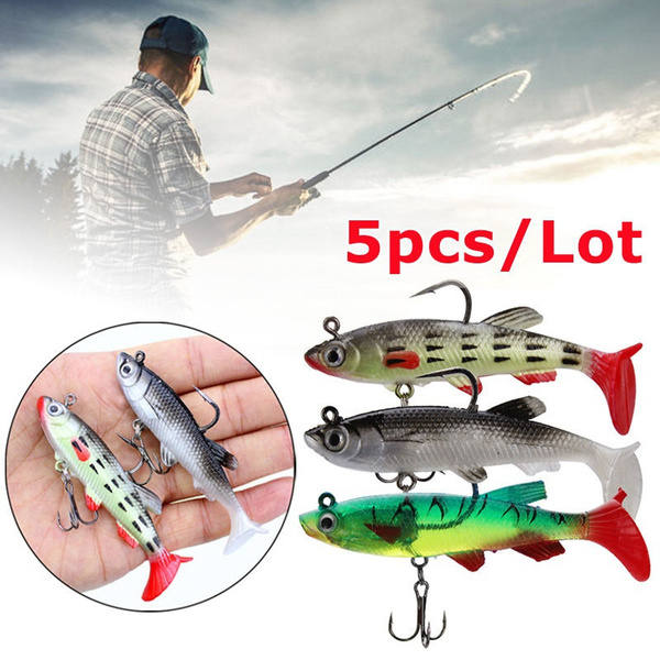 5PCS/Lot Soft Lure 8cm 14g Sinking Fishing Lure Baits Artificial Baits with  Double Hooks New Fishing Tackles