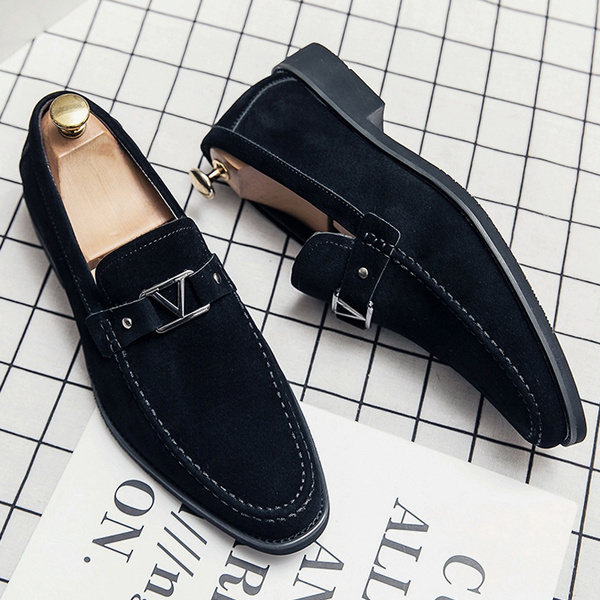 Men's Italian Luxury Dress Shoes Suede Leather Shoes Wedding Boat Loafers Shoes  Men Breathable Pointed Toe Office Business Plus Size