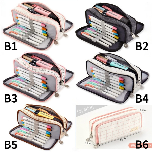 Large Capacity Pencil Case 3 Compartments Canvas foe Boys & Girls Students