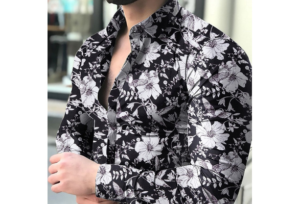 WUGDSQGH Mens Floral Shirts Long Sleeve Autumn Men'S Slim Floral Print Long  Sleeve Shirt Fashion Dress Party Holiday Casual Dress Floral Shirt Men'S  Xl,Red,L : : Fashion