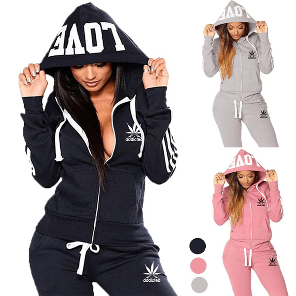 Summer Womens Hoodie + Sweatpants 2-piece Sweat Suits Tracksuits Hooded  Jogging Sports Suits Baseball Uniforms Track Suits