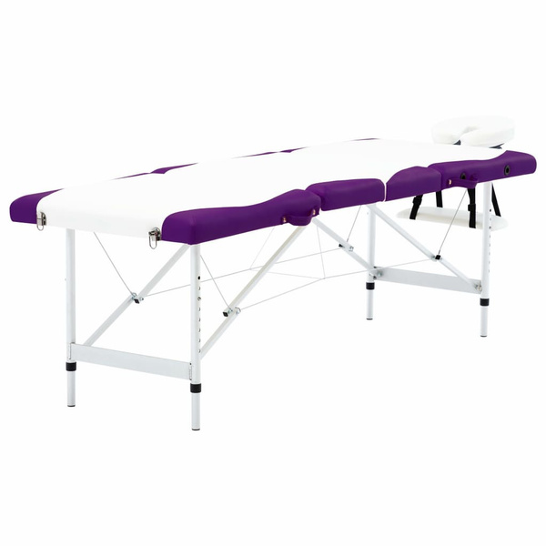 Massage table foldable 4 zones aluminum white and purple Massagetisch