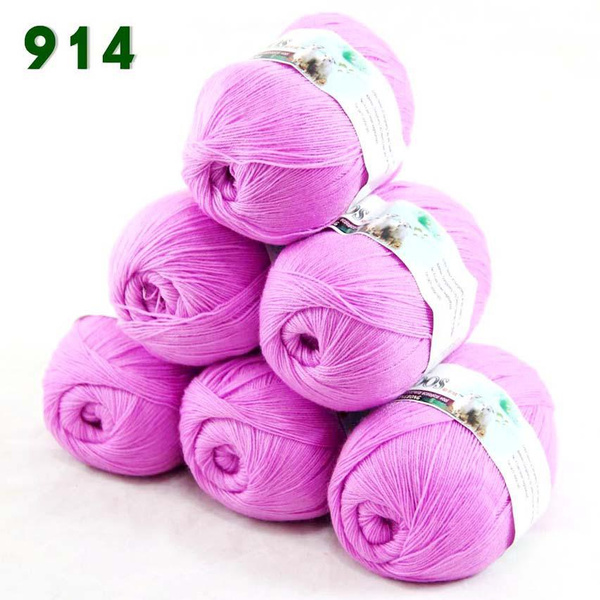Sale 6 Skeins X 50gr LACE Hand Crochet Yarn Acrylic Wool Cashmere Scarves  Wrap Shawl Hobbies Knitting #914 Iris pink # Professional sales of yarn,  please pay attention to the store can