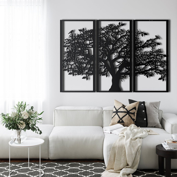 Natural Metal Wall Art, Tree of Life 3 Panels, Metal Tree Wall Art ...
