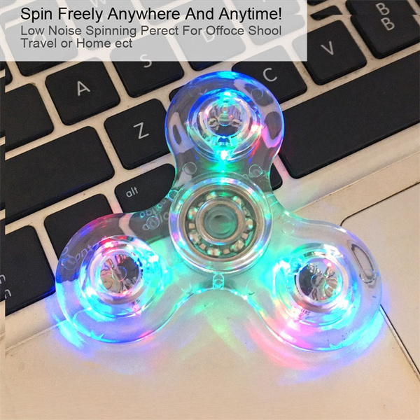 LED  Crystal Light Fidget Spinner Rainbow EDC Hand Toy Stress Finger Spinners 