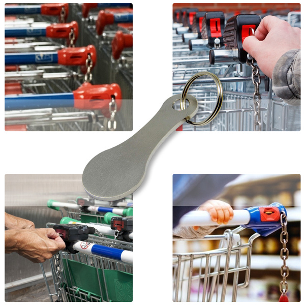 Change or Grocery Shopping Cart Stainless Steel Shopping Trolley Token Coin Keyring Keychain Trolley Unlock Release Key for Meters 2pcs Shopping Trolley Tokens Key Ring