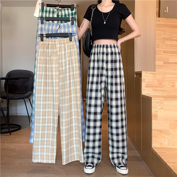 Elegant Plaid Wide Leg Long Pants