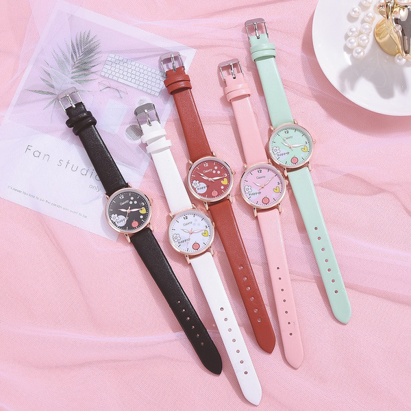 New Cute Wrist Watches Kawaii Watches Lovely Accessories Top Quality Quartz Watch Women Dress Wristwatch Simple Leather Casual Watches Wish