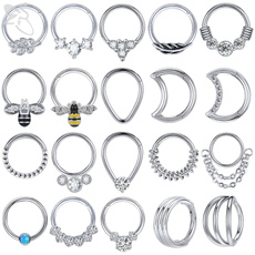 moonnosering, septum jewelry, crystalnosering, Stainless Steel