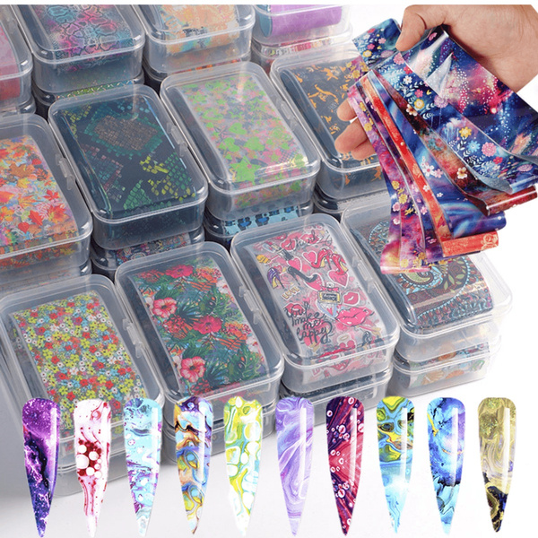 640 Sheets Nail Art Foil Transfer Stickers Kit Laser Flower Nail Foil