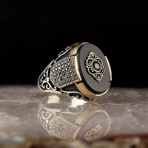 925k Made in Turkey Outstanding Gift Sterling Silver Ottoman Silver,,Handmade Natural Stone ONYX