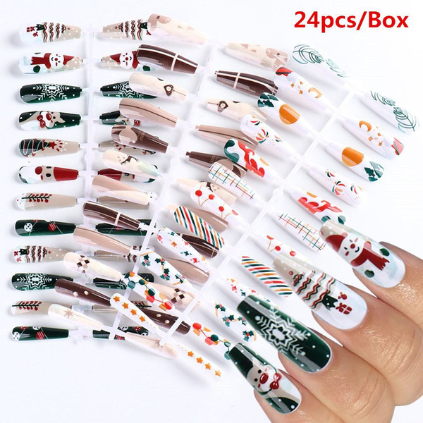 24pcs/Box Long Ballerina False Nails Coffin Full Cover Artificial Fake Nails