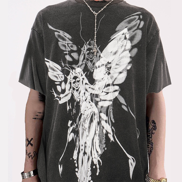 Harajuku Aesthetic Graphic tees Damaged 