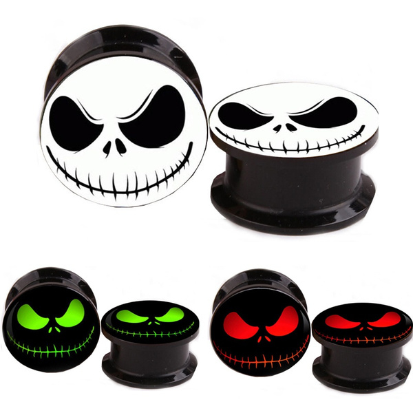 COOEAR 1 Pair Stainless Steel Skull Ear Plugs, Stainless Steel