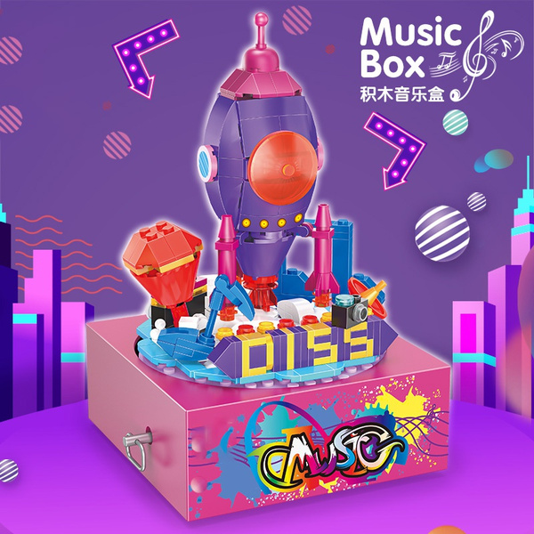 Creative Building Blocks Motorized Small Music Box Rocket Model